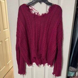 Women's Frayed Pink Sweater